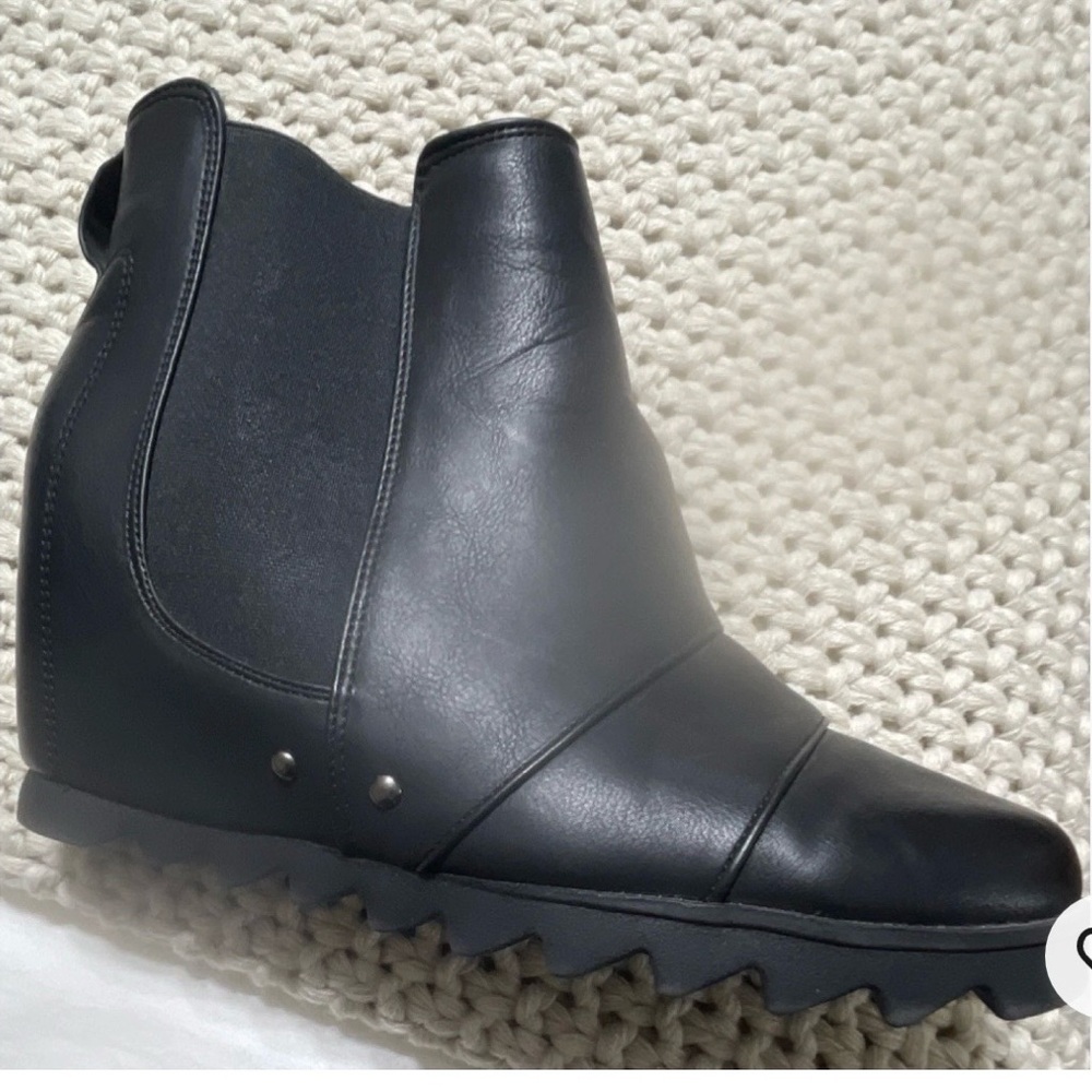Chic Black Leather Wedge Boots